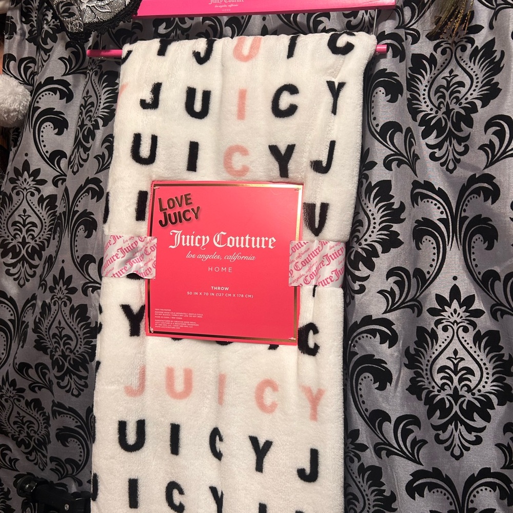 Juicy Couture White Blanket with Multicolor Logo Design
